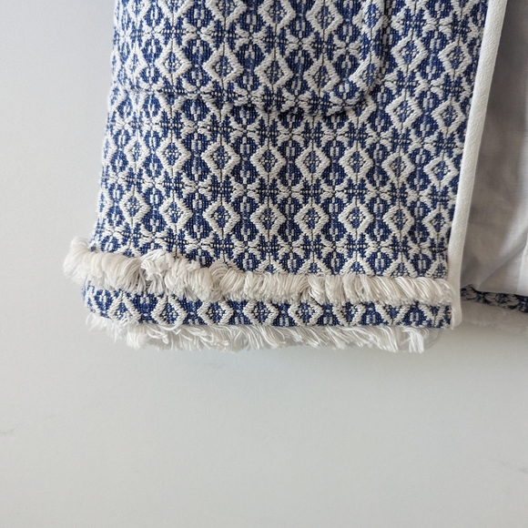 ZARA Basic Women's Size S Blue and White Patterned Coat with Fringe Detail - Picture 5 of 11